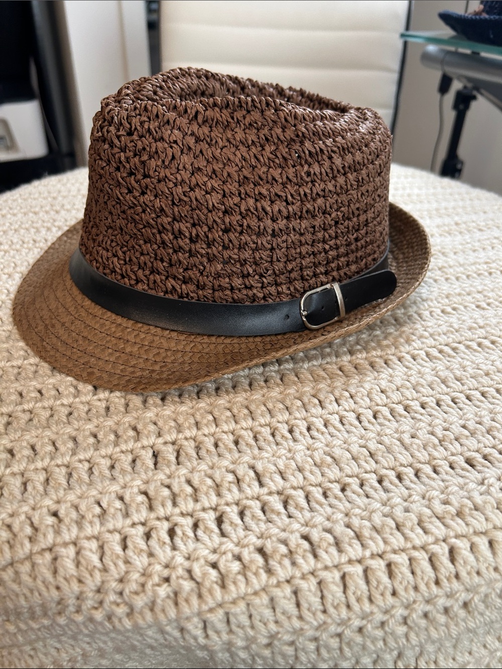 Brown Straw Fedora with Black Band - Women's Hat